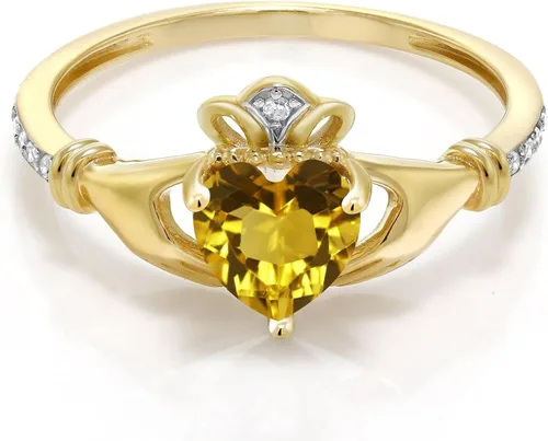 Vista 85 de Gem Stone King Anillo de compromiso claddagh celta irlandés de oro amarillo de 10 quilates con piedra preciosa en forma de corazón de 0.236 in