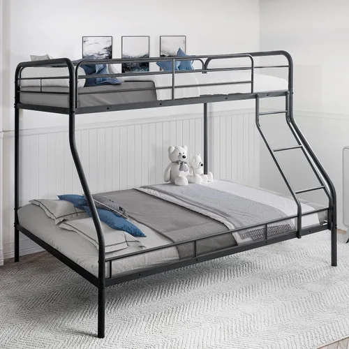 Vista 3 de Naomi Home Litera de metal individual sobre tamaño matrimonial con barandillas de seguridad, capacidad de 800 libras, escalera en ángulo, Negro