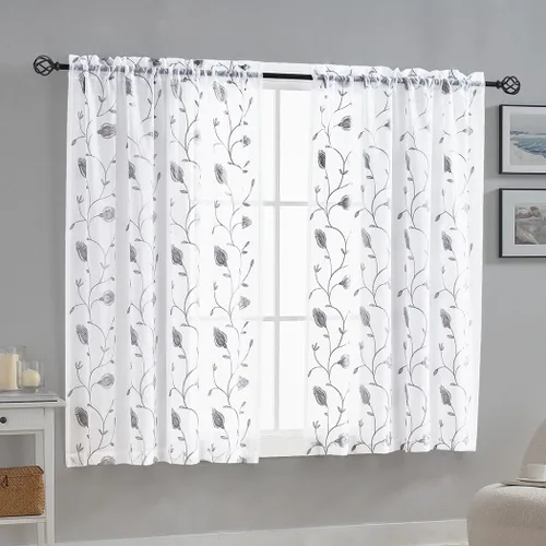 Vista 24 de MYSTIC-HOME Juego de cortinas de niveles transparentes blancas para cocina de 24 pulgadas de largo, tratamiento de cortinas para ventanas pequeñas