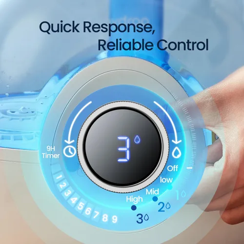 Vista 3 de raydrop Humidificadores de 2.2L para dormitorio, humidificadores de niebla fría con temporizador, perilla digital, humidificador pequeño silencioso