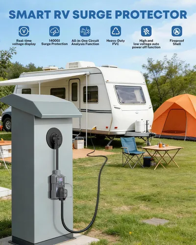 Vista 8 de Kohree Protector contra sobretensiones RV de 30 amperios con protección de alto y bajo voltaje, 10000 julios, 30 amperios, protector