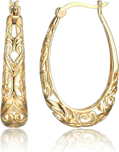 Vista 2 de Amazon Essentials Pendientes de aro ovalados de filigrana de plata de ley (anteriormente colección Amazon)