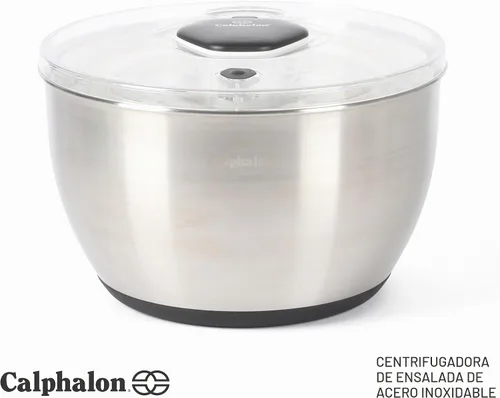 Vista 2 de Calphalon Aero - Molinillo de ensalada de acero inoxidable de 6.3 cuartos de galón, cuenco para lavar frutas y verduras con cesta coladora