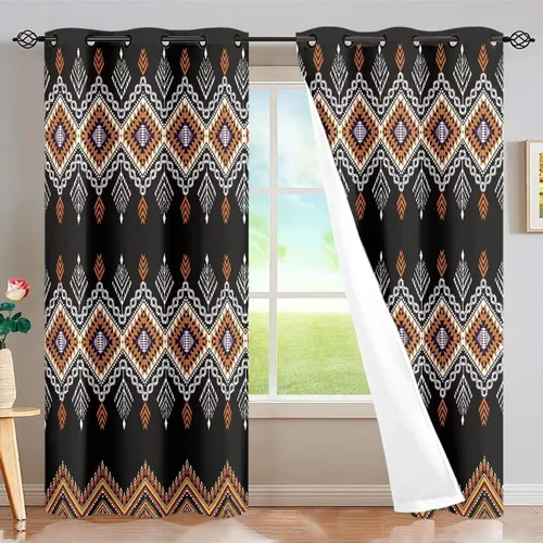 Vista 66 de Dreaweet African Tribal Blackout Curtains 63 Inch Long 2 Panels Set Bohemian Ethnic Geometric Grommet Top Thermal Insulated Curtains for Living Room