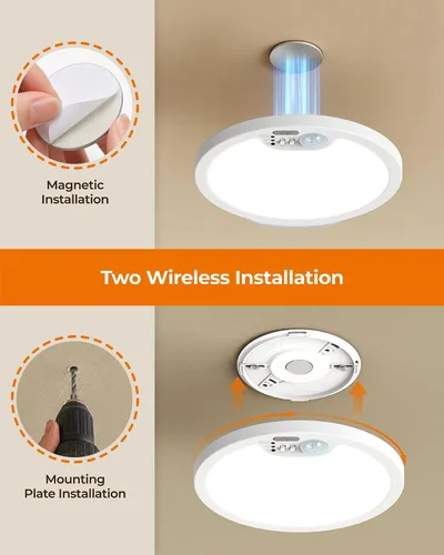 Vista 4 de BLNAN Lámpara de techo recargable con sensor de movimiento con control remoto, luz de armario regulable, luces de ducha LED, luz de techo