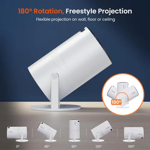 Vista 7 de Mini proyector con WiFi y Bluetooth, proyector de películas portátil con rotación de 180°, compatible con HD de 1080P, Keystone vertical automático