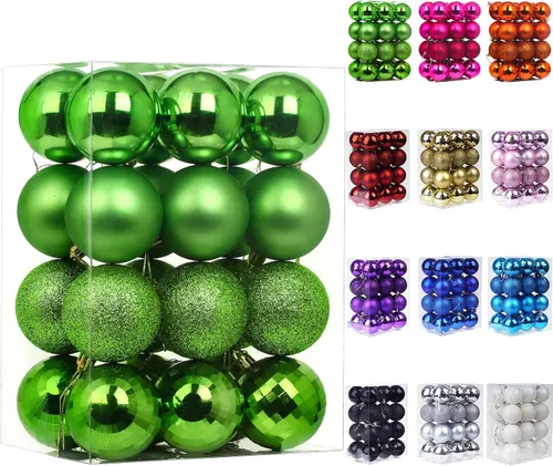 Vista 28 de Emopeak - Juego de 24 esferas navideñas, ornamentos irrompibles, 4 estilos, decoración colgante para árbol de Navidad, boda o fiesta