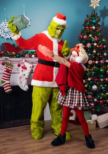 Vista 7 de Dr. Seuss The Grinch Cindy Lou Who Christmas Costume for Girls, Plaid Holiday Dress & Skirt with Red Cape