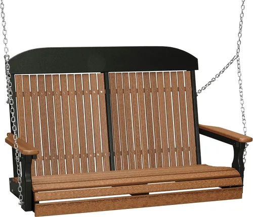 Vista 14 de LuxCraft Columpio clásico de poliéster de 4 pies con respaldo alto, fabricado con plásticos reciclados, fabricado en Estados Unidos (caoba antigua)