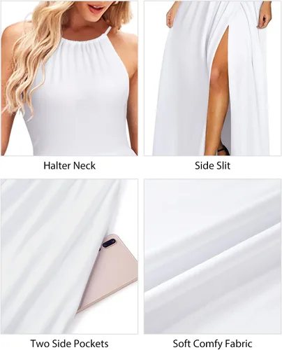 Vista 6 de KILIG - Vestido largo hasta el tobillo de verano 2025 para mujer, informal, sin mangas, con abertura, floral, para playa, vacaciones, vestidos