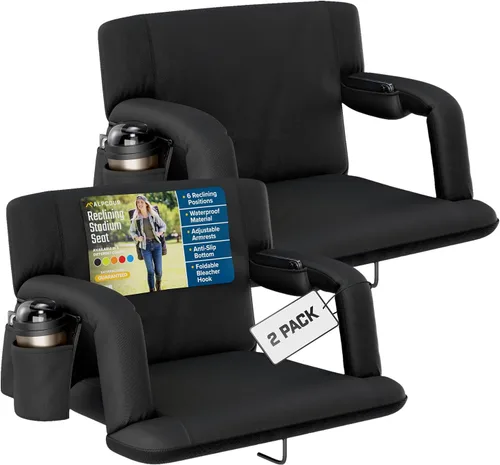 Vista 24 de Alpcour Asiento plegable para estadio – Silla de apoyo para adultos amplios reclinables de lujo para adultos para blanqueadores – Mejor extra grueso