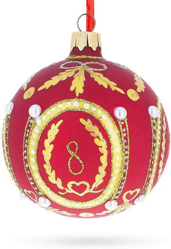 Vista 5 de 1893 Cáucaso Royal Egg - Bola de cristal soplado rojo adorno de Navidad 3.25 pulgadas