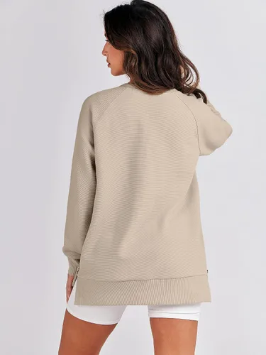 Vista 4 de ANRABESS Sudaderas de manga larga para mujer, cuello redondo, suave, con cremallera lateral, ropa 2023