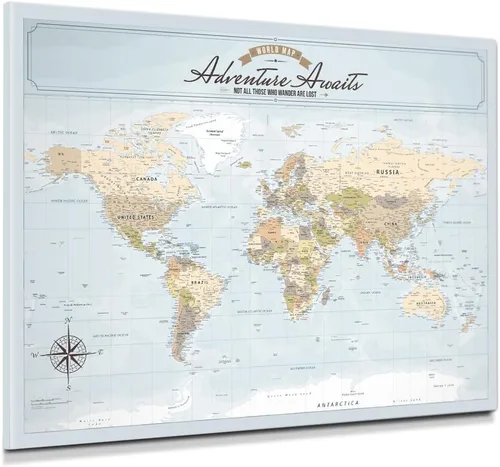 Vista 90 de IPIC - Lienzo con mapas de EE. UU. para decoración de pared, mapa con pin de empuje para marcar viajes, mapa de viaje impreso de EE. UU.