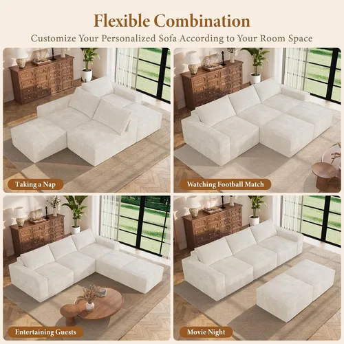 Vista 7 de Vesgantti Sofá modular sin hueso de 114 pulgadas, moderno sofá de 5 plazas en forma de U con 2 otomanas y asientos profundos, sofás de nube