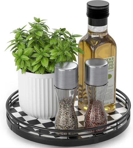 Vista 41 de Marble Lazy Susan - Tocadiscos para mesa, bandeja redonda de mármol de grano de madera antigua de 10 pulgadas para mesa de comedor, encimera de Negro