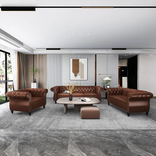 Vista 20 de QHITTY Juego de 2 piezas para sala de estar, Sofá Seccional Chesterfield Silla Contemporáneo Tapizado de Terciopelo Loveseat Juego de Sofás
