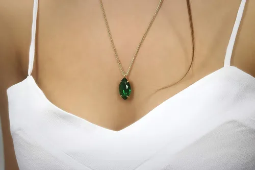 Vista 2 de Deslumbrante collar de esmeralda, collares de oro con colgante de piedras preciosas para mujer, cumpleaños, boda, aniversario para ella, collar