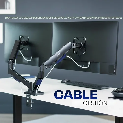 Vista 7 de VIVO Monitor dual de hasta 32 pulgadas y 19.8 libras por pantalla, soporte de escritorio con brazo neumático, contrapeso articulado, soporte VESA