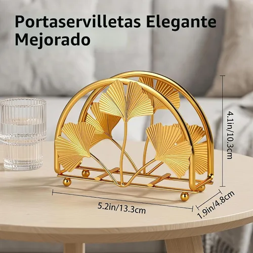 Vista 9 de Servilletero de hojas de ginkgo dorado para mesa, elegantes servilleteros para servilletas de papel, servilletero, servilleta de cóctel de una pieza