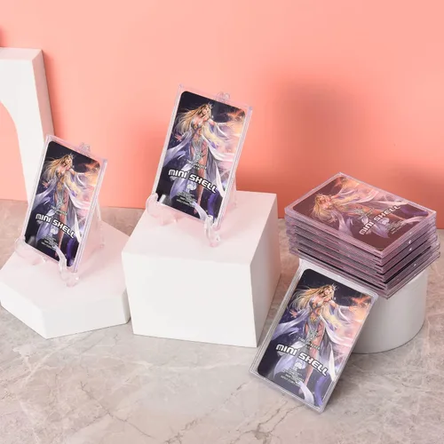 Vista 8 de Fundas para tarjetas coleccionables, 20 unidades, protectores de tarjetas de acrílico duro, ladrillo transparente + 5 soportes de exhibición