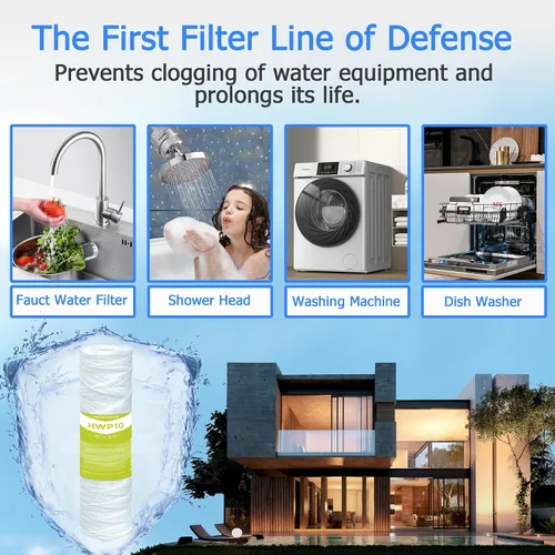 Vista 7 de Cartucho de filtro de agua de 5 micrones para toda la casa, filtros de sedimentos para heridas de cuerda para agua de pozo, reemplazo universal