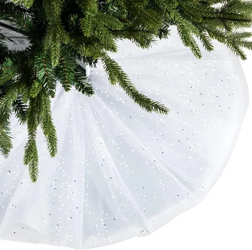 Vista 13 de Skylety Falda de árbol de Navidad de 36 pulgadas, con volantes, de tul y lentejuelas, redonda brillante de doble capa, para Navidad, vacaciones, Año
