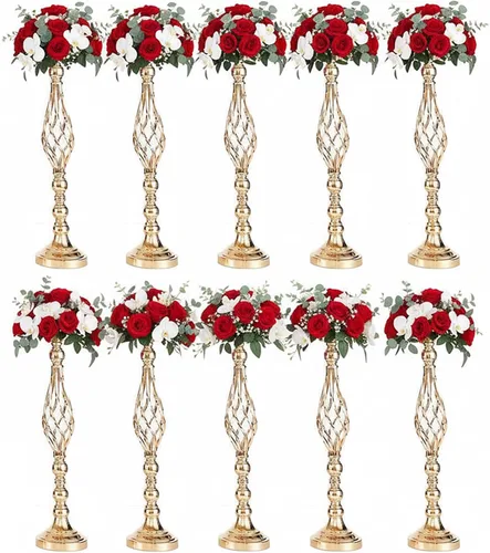 Vista 37 de 2 piezas de centros de mesa de boda para mesas de recepción, soportes de velas retorcidas, adornos, centros de mesa de metal con jarrón de flores