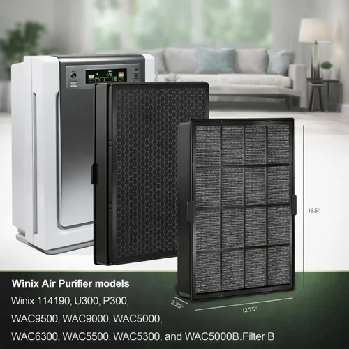 Vista 2 de Nispira Filtro de repuesto True HEPA B compatible con purificadores de aire Winix 9500, U300, P300, sustituye a la parte 114190, tamaño 16.5 x 12.75