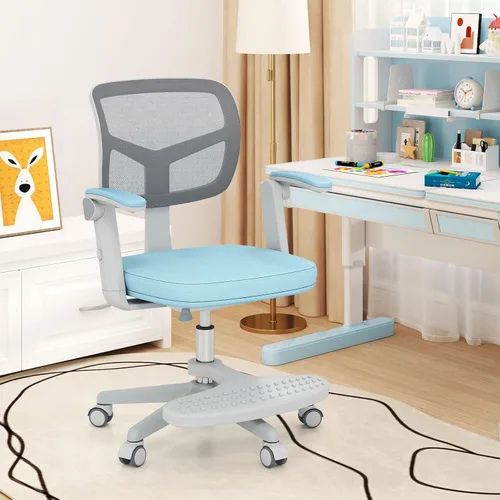 Vista 9 de Giantex Silla de escritorio para niños, silla rodante ergonómica ajustable con reposapiés y apoyabrazos abatibles, silla de oficina para niños