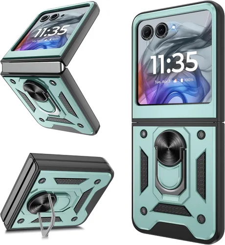 Vista 10 de Funda protectora para Motorola Razr+ Plus 2024/Razr+ Plus 2025, resistente a prueba de golpes con rotación de 360° con soporte de metal