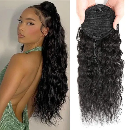 Vista 9 de Cola de Caballo de Cabello Humano Corto Rizado Crespo Envolvente con Clips Extensiones de Cola de Caballo de Pasta Mágica 120g/juego Pieza