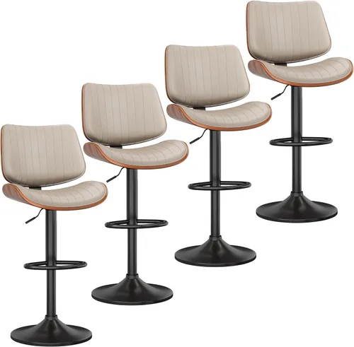 Vista 23 de YaFiti Taburetes de bar ajustables, modernas sillas giratorias de piel sintética con respaldo, taburetes de isla de cocina sin brazos, color negro