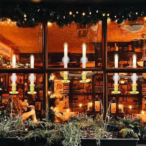 Vista 4 de YAUNGEL Velas de Navidad para ventana, paquete de 6 velas cónicas sin llama a pilas para ventanas con temporizador remoto, luces eléctricas