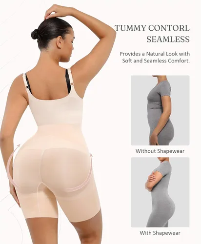 Vista 3 de FeelinGirl Faja moldeadora para mujer, con control de abdomen, sin costuras, con entrepierna abierta