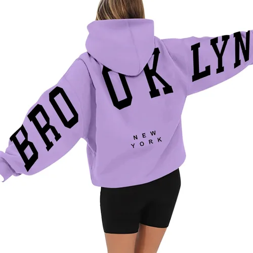 Vista 3 de BLUBUKLKUN Brookln - Sudadera con capucha para mujer, manga larga, de gran tamaño, estampada, con bolsillos, Y2K