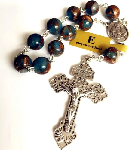 Vista 4 de elegantmedical Pulsera de rosario de oración católica de una década con cuentas de fútbol, regalo de cruz de perdón, Piedra