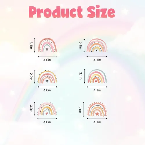 Vista 2 de Calcomanías de pared de arco iris boho, calcomanías de pared de arco iris dibujadas a mano apagadas – Decoración de baby shower, decoración