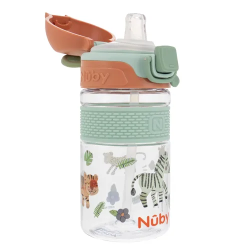 Vista 11 de Nuby Thirsty Kids Flip-it Bolt - Taza infantil Tapa abatible con cierre de botón - Boquilla de silicona de flujo libre y base duradera - Mariposas