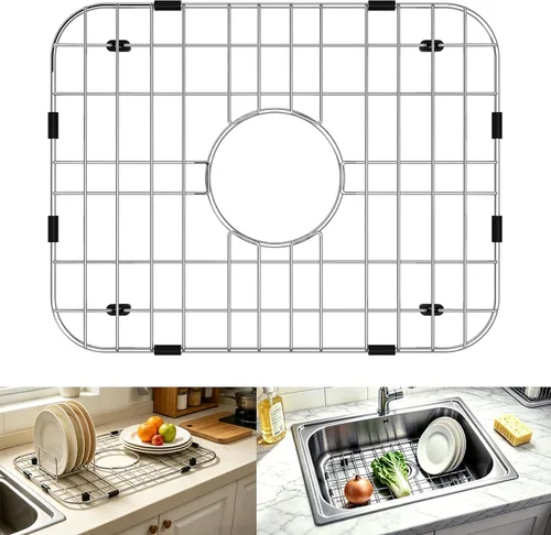 Vista 14 de Protectores de fregadero para fregadero de cocina, 12 x 11 pulgadas, protector de fregadero centrado en rejilla, material de acero inoxidable 304