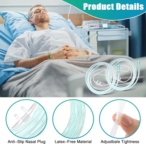 Vista 4 de Paquete de 5 cánulas nasales de oxígeno para adultos de 4 pies, tubo de oxígeno suave para adultos, tubo nasal de cánula con pieza nasal curvada