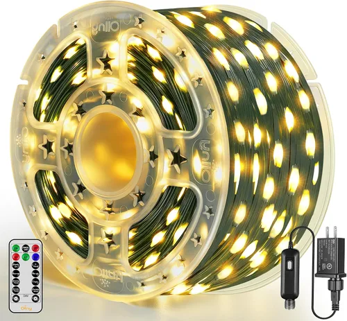 Vista 7 de Ollny Luces de Navidad de 262 pies, 800 LED IP67, impermeables, luces de Navidad que cambian de color para exteriores con control remoto, 11 modos