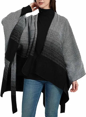 Vista 9 de Suéter para mujer abrigo tipo capa de murciélago con cinturón kimono drapeado amplio dobladillo alto y bajo cárdigan con cinturón