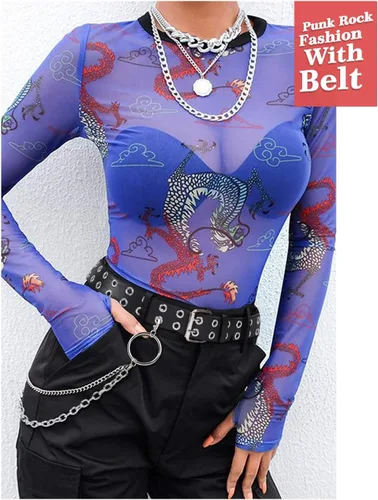 Vista 4 de SUOSDEY Cinturón de cuero con doble ojal con cadena desmontable para mujeres y hombres, cinturón negro punk con agujeros dobles tachonados para jeans