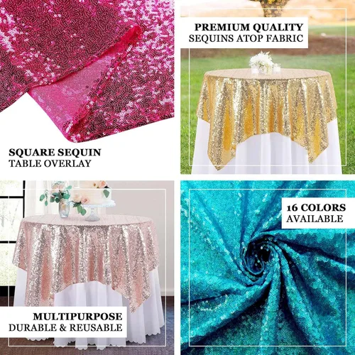 Vista 2 de Efavormart - Mantel cuadrado de lentejuelas de lujo de 72 x 72 pulgadas, mantel cuadrado champán para bodas, fiestas, eventos, banquetes