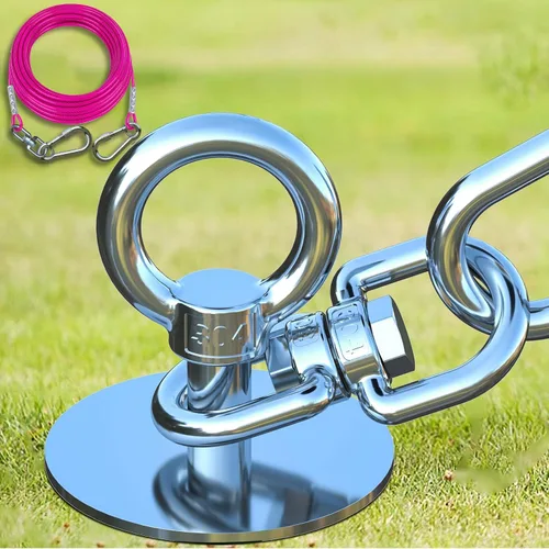Vista 9 de TOPKNOT Cable y Estaca de Acero Inoxidable de Servicio Pesado de 15 Pies para Atar Perros, Carrera para Perros con Giro de 360°, A Prueba de Óxido