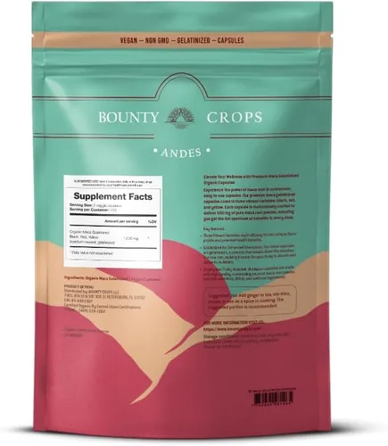 Vista 2 de Cápsulas de polvo de maca orgánica: 1000 mg por porción, gelatinizadas, sin OMG, 200 cápsulas veganas, maca peruana negra, roja y amarilla, apoyo