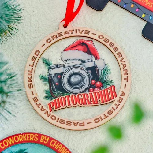 Vista 7 de Adorno de Navidad para fotógrafo, adorno de fotógrafo para árbol de Navidad, regalo de Navidad para amantes de la cámara, recuerdo para entusiastas