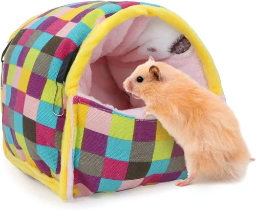 Vista 4 de Wontee Hamster Bed Hideout Sugar Glider Hamaca para animales pequeños, casa de cama cálida para hámsters, erizos, planeadores de azúcar, jerbos