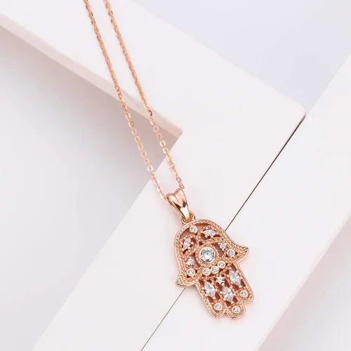 Vista 17 de Aniu Joyería de plata de ley 925 Hamsa de Fátima para mujer con circonita cúbica, viene con caja de regalo negra